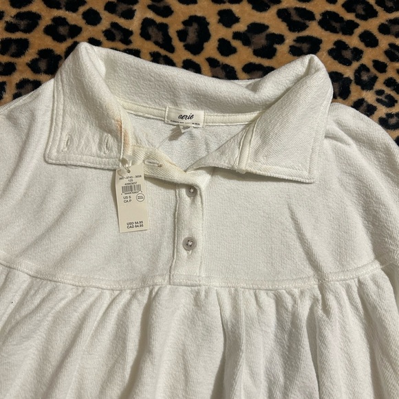 aerie White Long-Sleeve Polo Pullover Sweatshirt - Picture 4 of 11